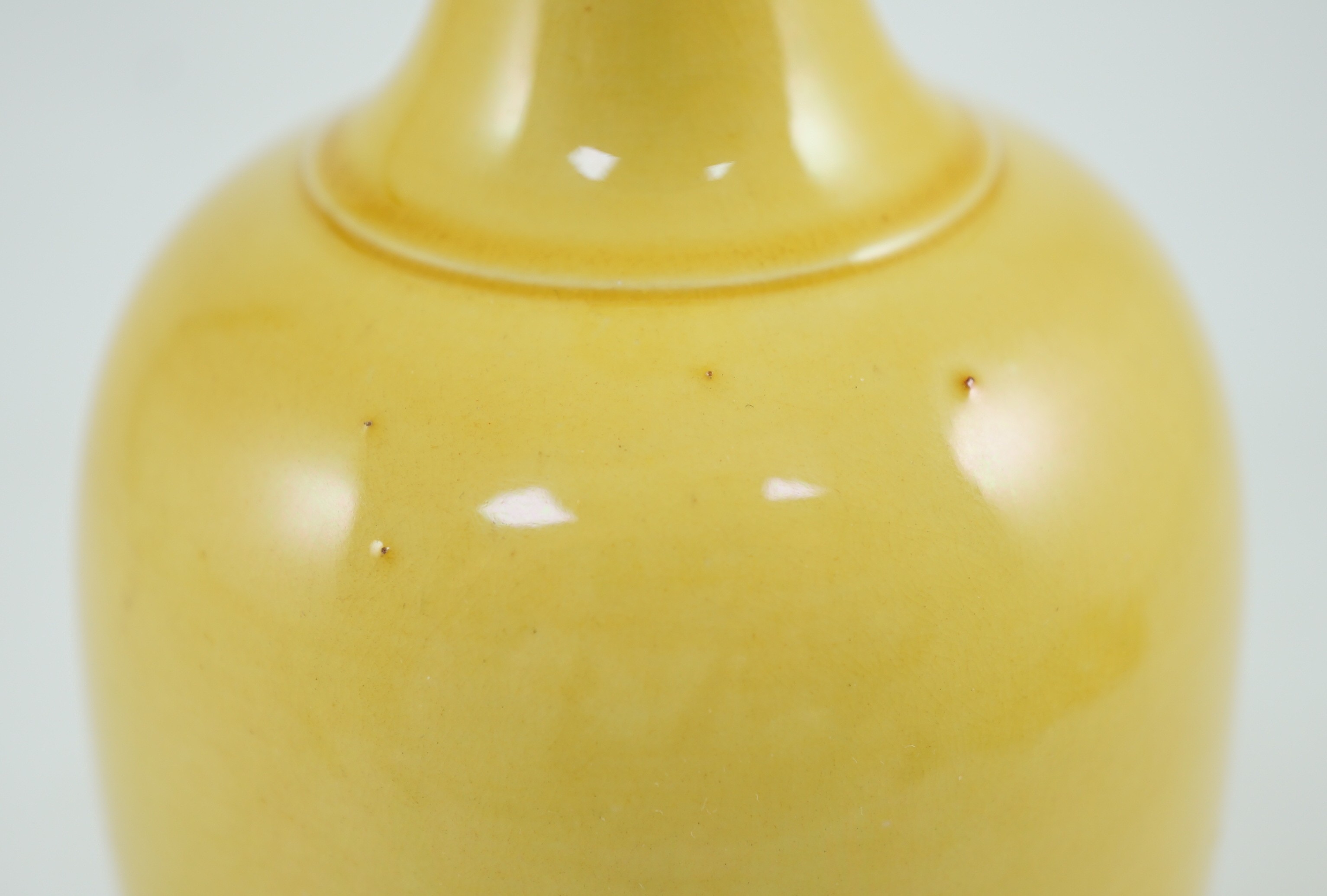 A Chinese yellow glazed bottle vase, Kangxi mark possibly Republic period